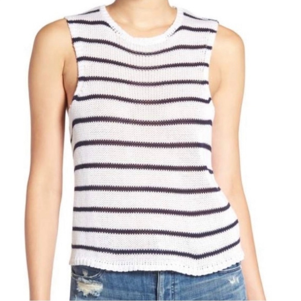 Rails White & Blue Striped Jenna Sleeveless Knit Sweater Tank Size Medium